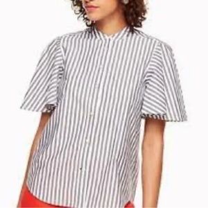 Broome Street Kate Spade Striped Flutter Sleeve Buttons Cotton Shirt Top, Size M